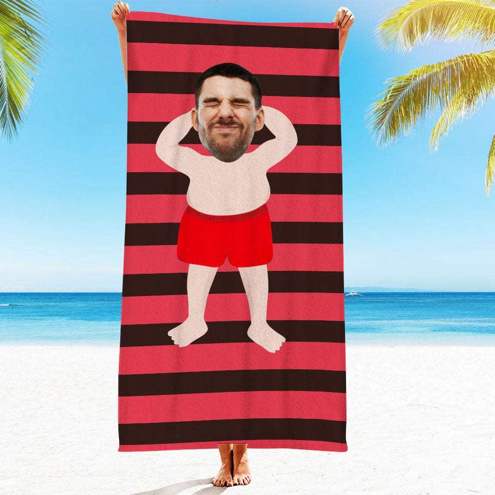 Custom Face Beach Towel Personalized Hawaii Style Beach Towel Funny Gift for Summer - GiftLab
