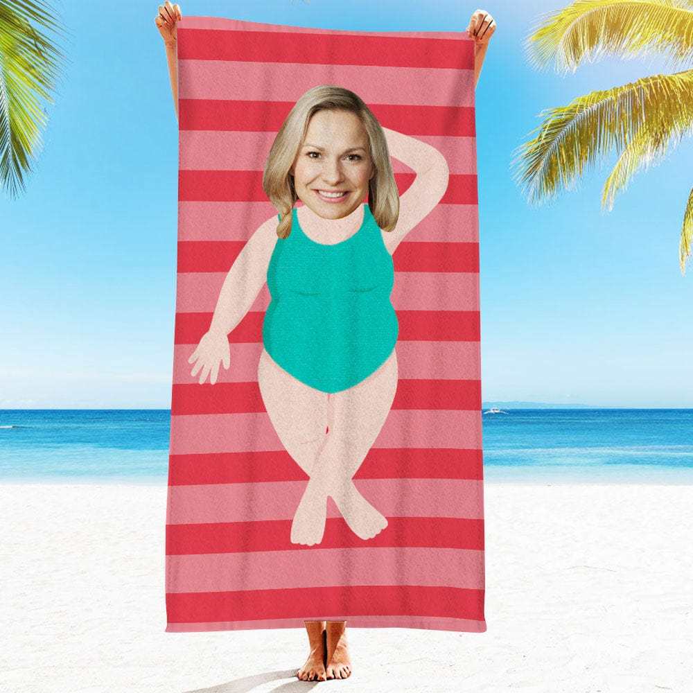 Custom Face Beach Towel Personalized Hawaii Style Beach Towel Funny Gift for Summer - GiftLab