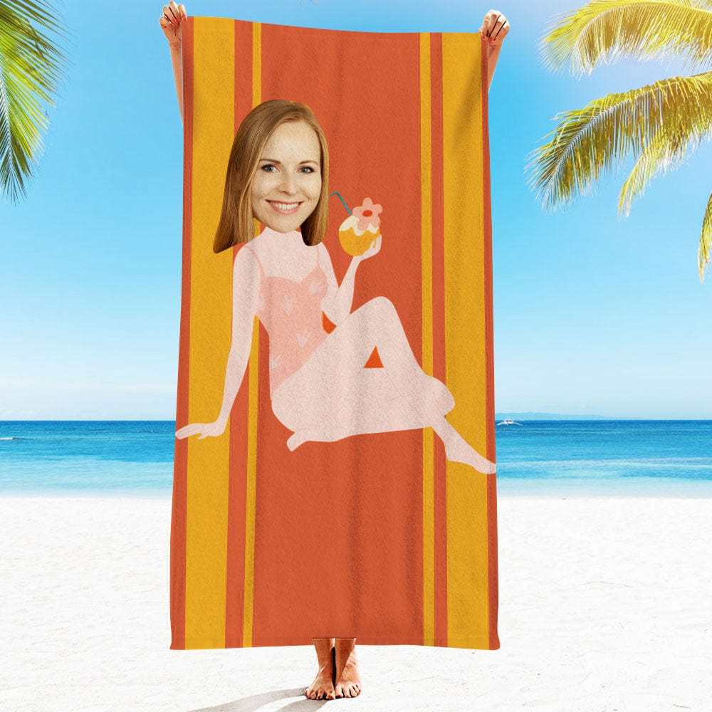 Custom Face Beach Towel Personalized Hawaii Style Beach Towel Funny Gift for Summer - GiftLab
