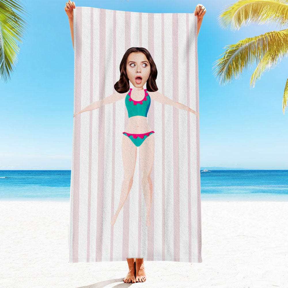 Custom Face Beach Towel Personalized Hawaii Style Beach Towel Funny Gift for Summer - GiftLab