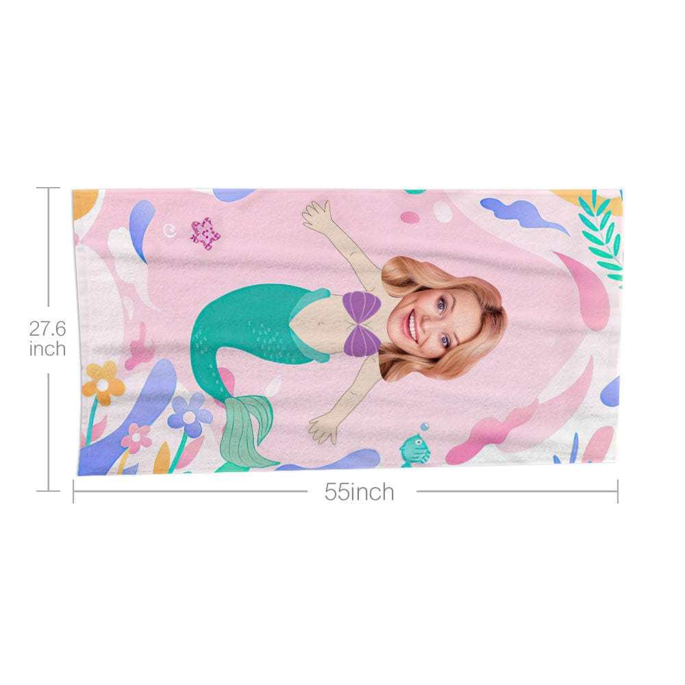 Custom Face Beach Towel Personalized Pretty Mermaid Style Beach Towel Funny Gift for Summer - GiftLab