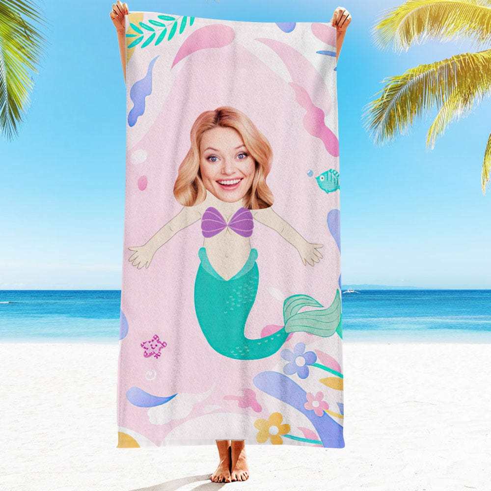Custom Face Beach Towel Personalized Hawaii Style Beach Towel Funny Gift for Summer - GiftLab