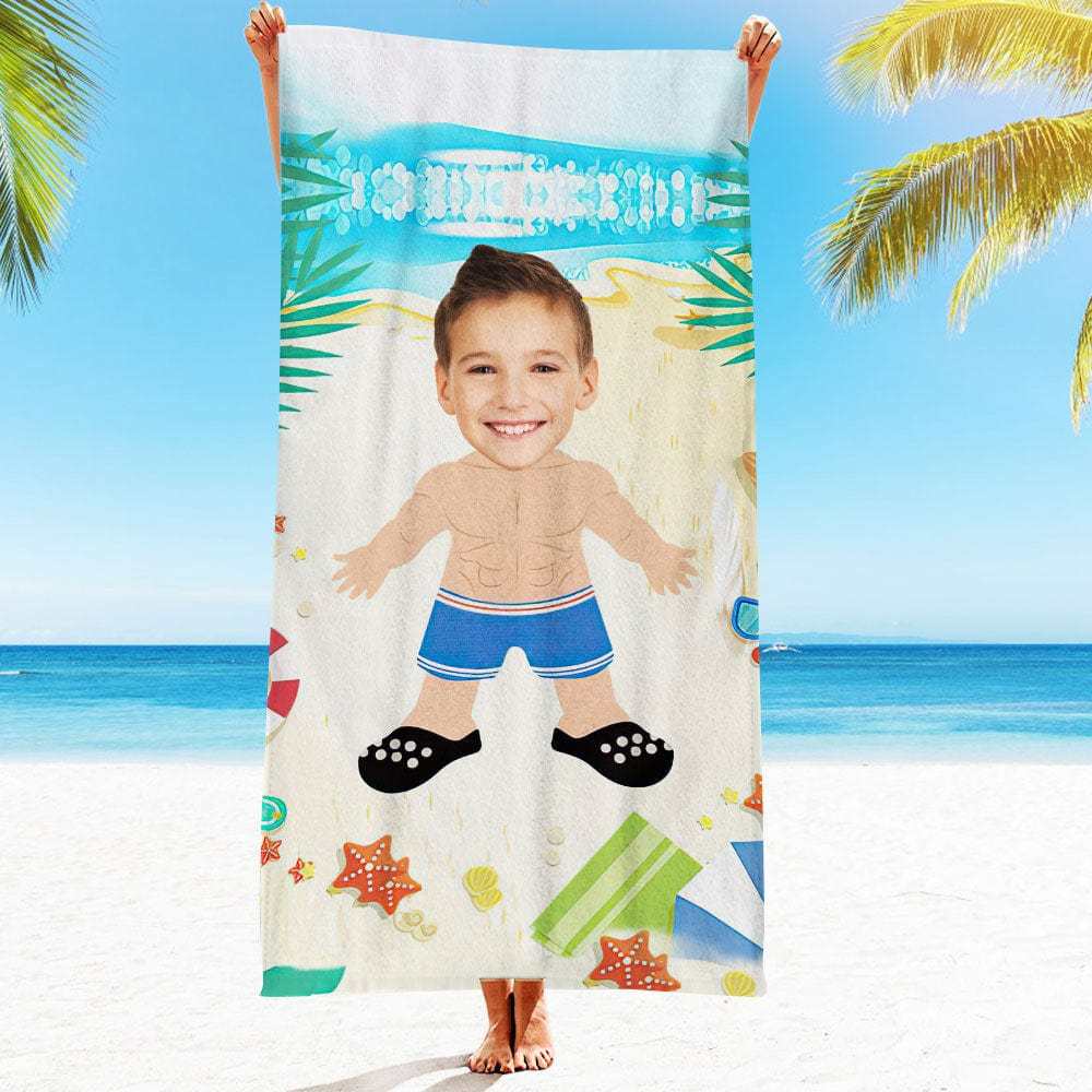 Custom Face Beach Towel Personalized Hawaii Style Beach Towel Funny Gift for Summer - GiftLab