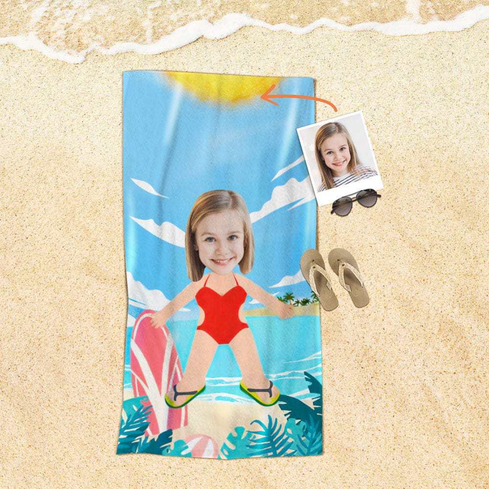 Custom Face Beach Towel Personalized Red Swimsuit Girl Style Beach Towel Funny Gift for Summer - GiftLab