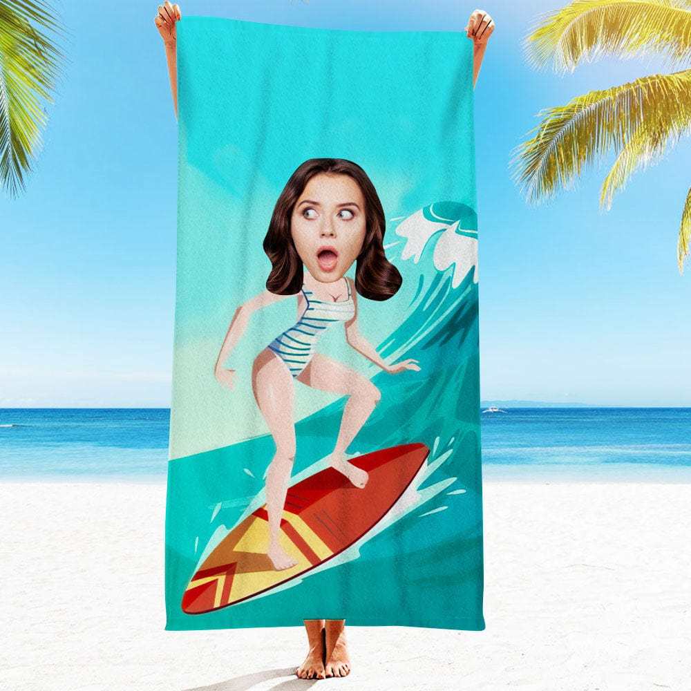 Custom Face Beach Towel Personalized Hawaii Style Beach Towel Funny Gift for Summer - GiftLab