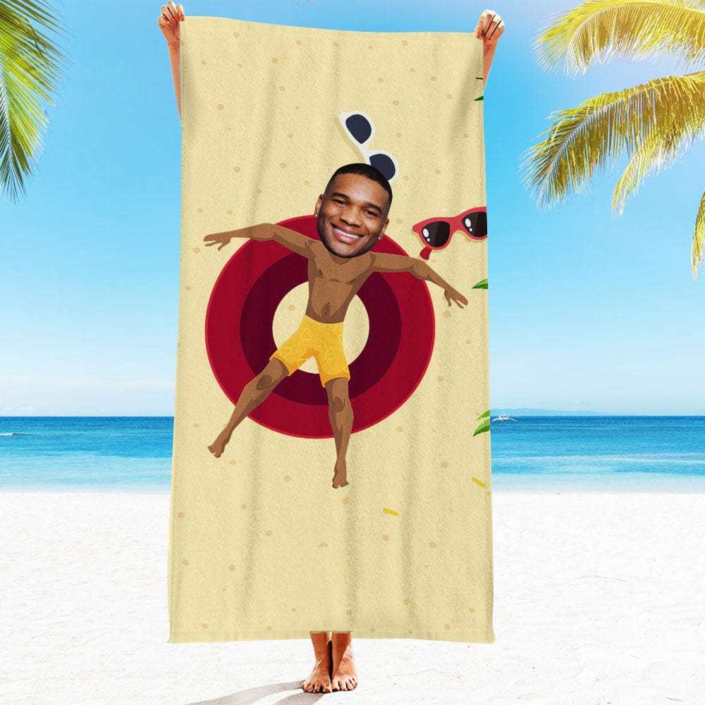 Custom Face Beach Towel Personalized Hawaii Style Beach Towel Funny Gift for Summer - GiftLab