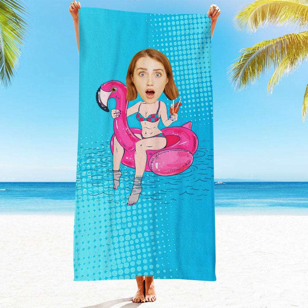 Custom Face Beach Towel Personalized Hawaii Style Beach Towel Funny Gift for Summer - GiftLab
