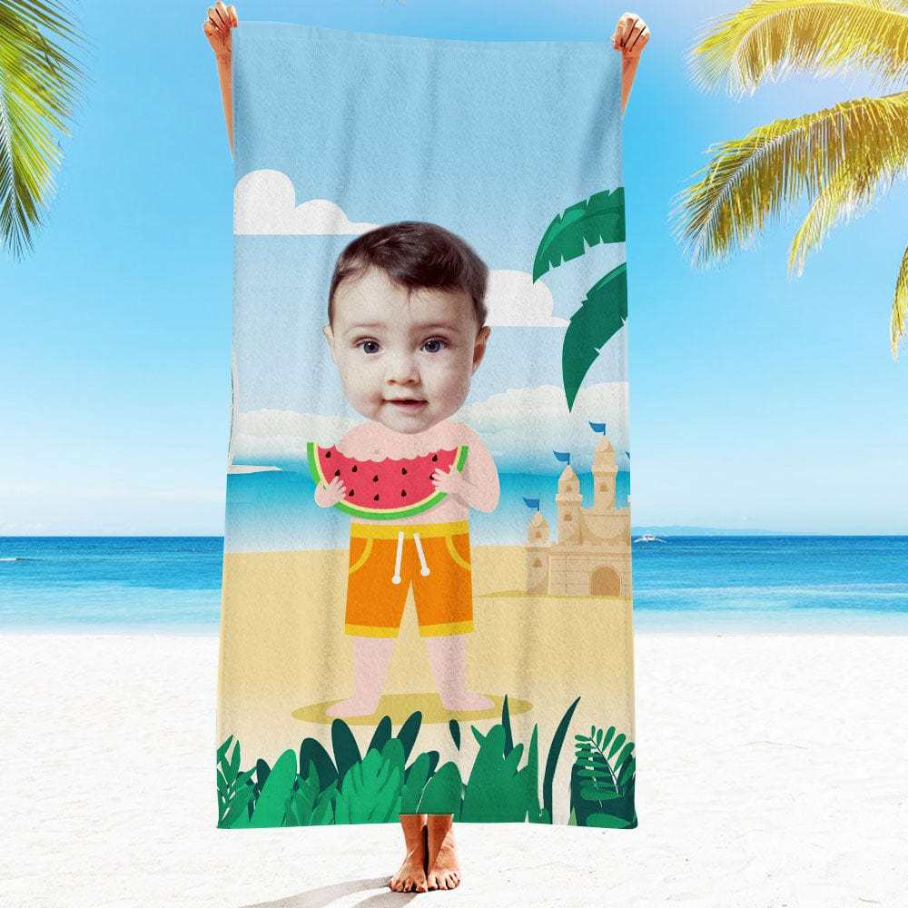 Custom Face Beach Towel Personalized Hawaii Style Beach Towel Funny Gift for Summer - GiftLab