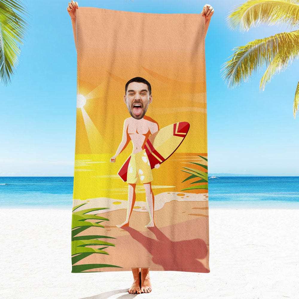 Custom Face Beach Towel Personalized Hawaii Style Beach Towel Funny Gift for Summer - GiftLab