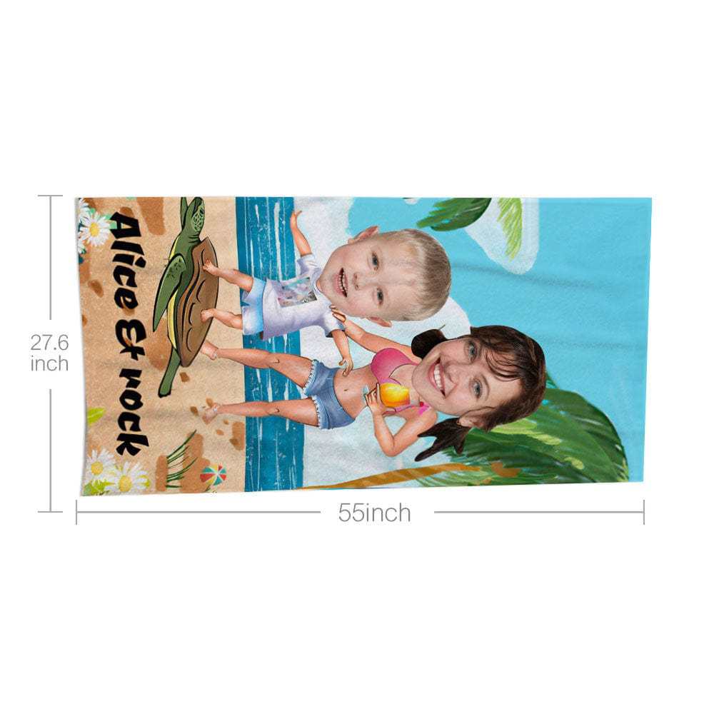 Custom Face Beach Towel Personalized Mommy with Me Beach Towel Funny Gift for Summer - GiftLab