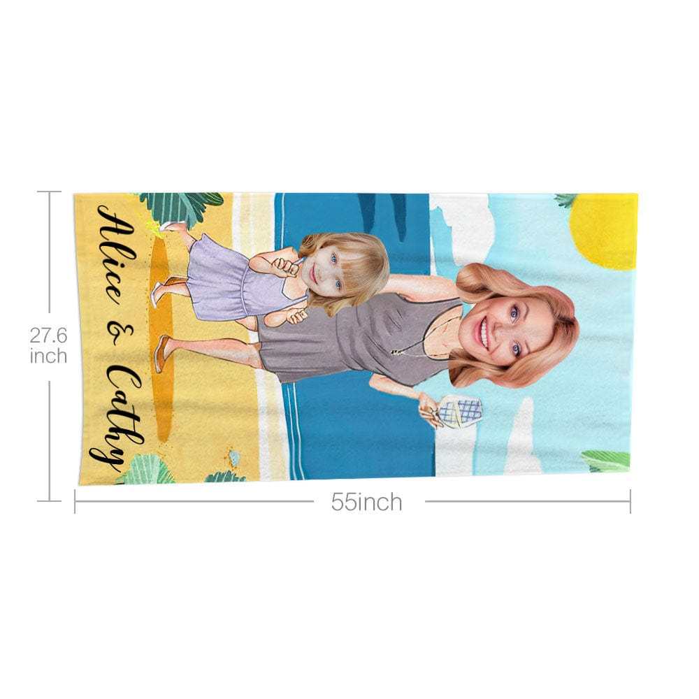 Custom Face Beach Towel Personalized Mommy and Me Beach Towel Funny Gift for Summer - GiftLab