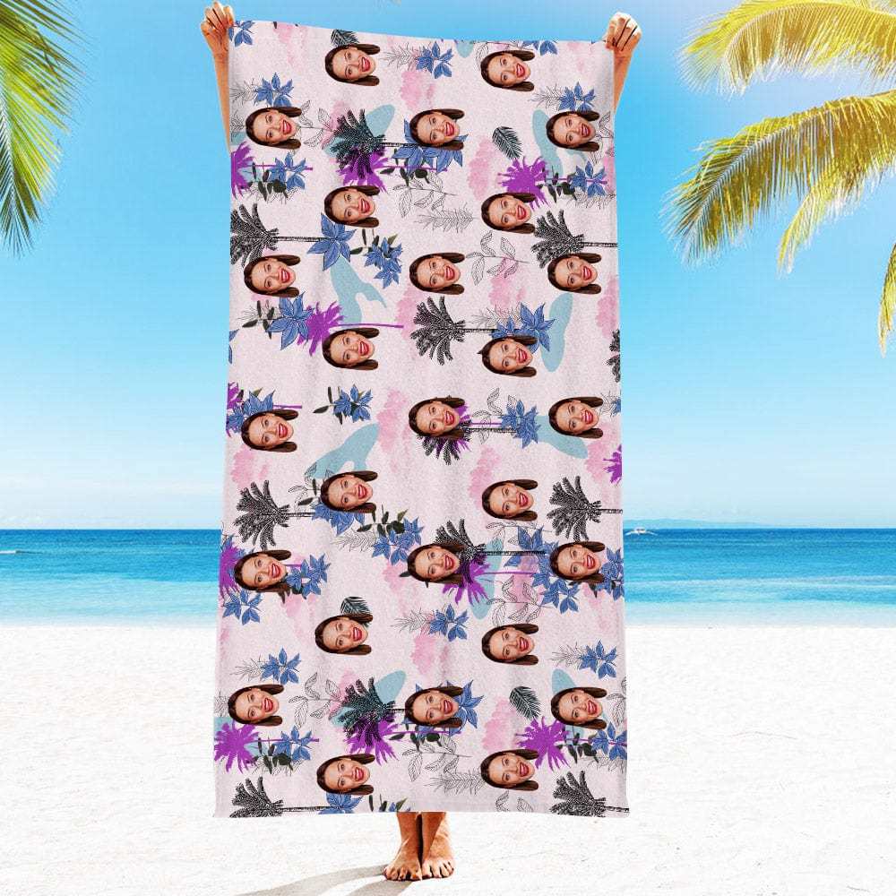 Personalized Beach Towels with Photo Custom Clouds and Trees Beach Towel - GiftLab