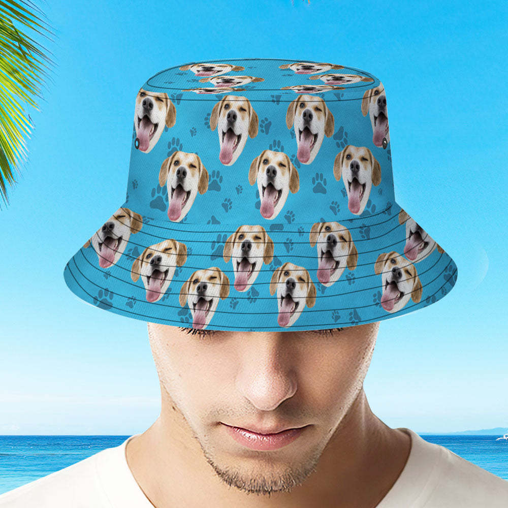 Custom Bucket Hat Unisex Face Bucket Hat Personalize Wide Brim Outdoor Summer Cap Hiking Beach Sports Hats Gift for Lover-Dog Pattern Bucket Hat-FaceSocksUSA