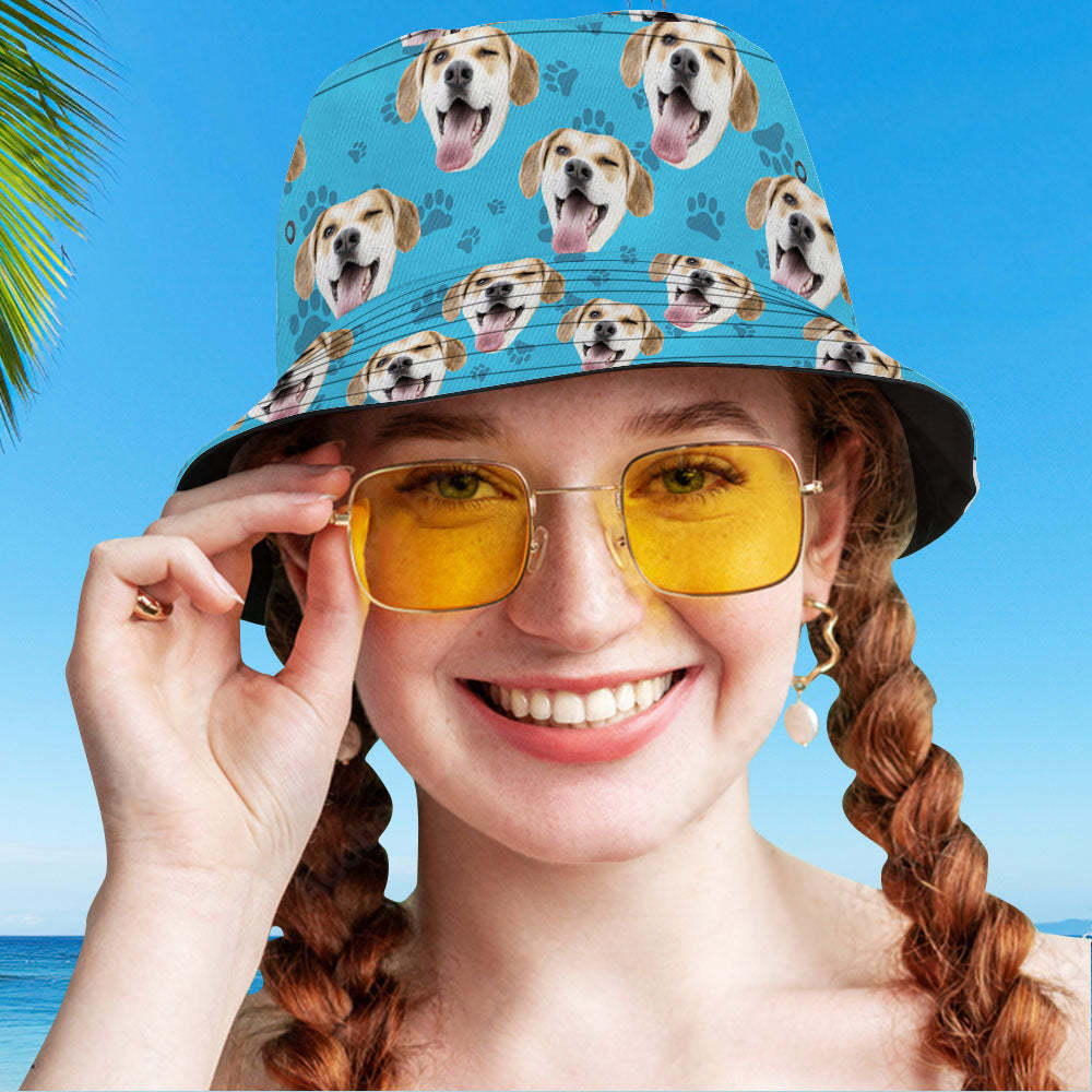 Custom Bucket Hat Unisex Face Bucket Hat Personalize Wide Brim Outdoor Summer Cap Hiking Beach Sports Hats Gift for Lover-Dog Pattern Bucket Hat-FaceSocksUSA