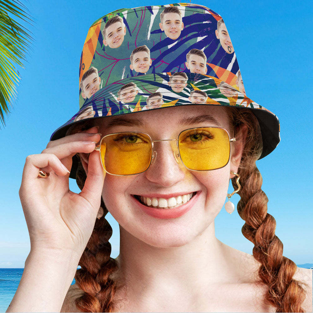 Custom Face Hat Hawaiian Fisherman Hat Bucket Hat Beach Sports Hat - FaceSocksUSA