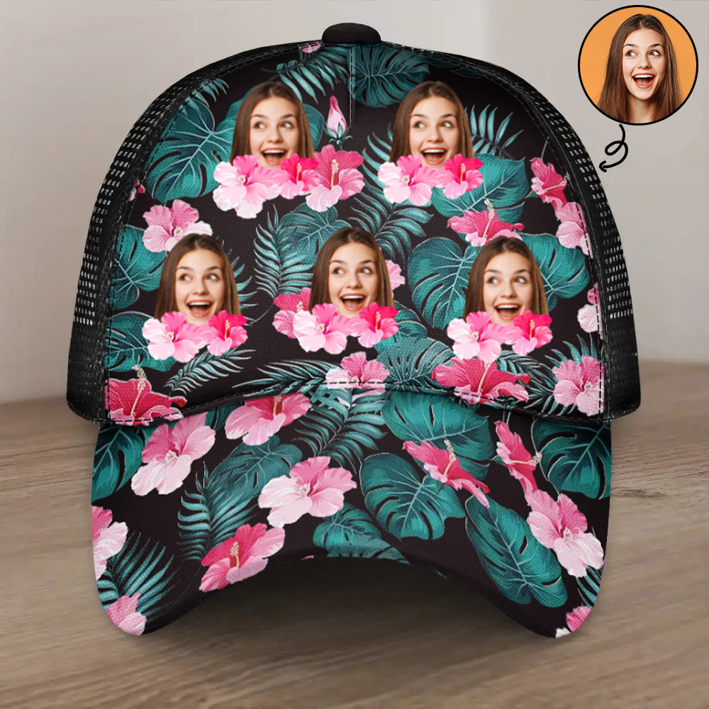 Custom Photo Beach Summer Tropical Fun Face Vacation Vibe - Personalized Mesh-back Casual Cap