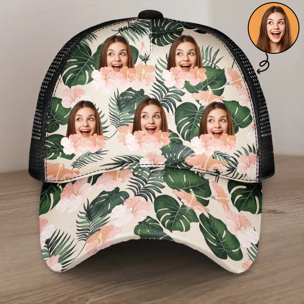 Custom Photo Beach Summer Tropical Fun Face Vacation Vibe - Personalized Mesh-back Casual Cap