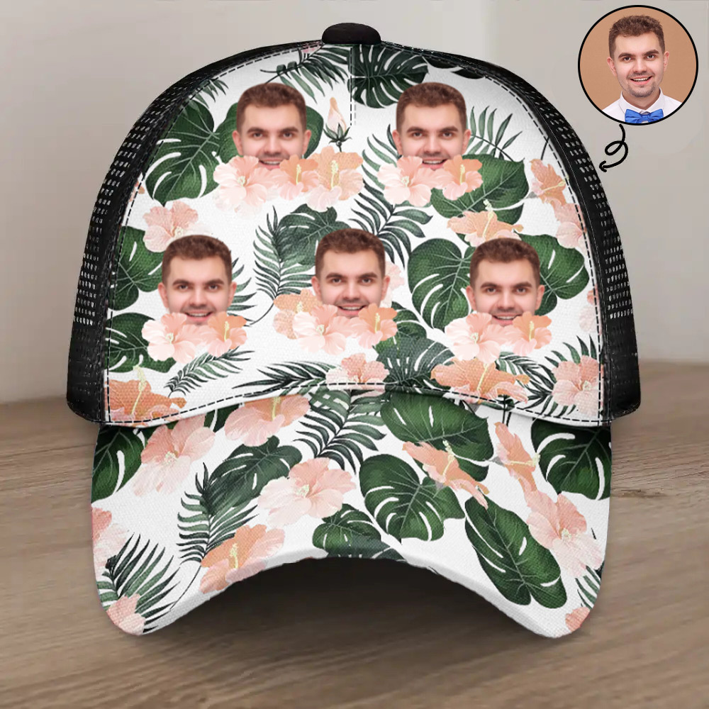 Custom Photo Beach Summer Tropical Fun Face Vacation Vibe - Personalized Mesh-back Casual Cap