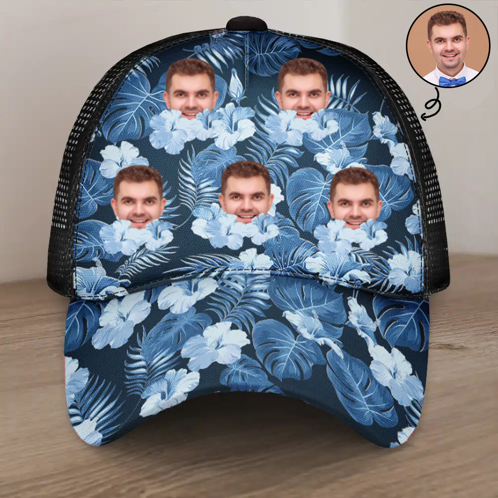 Custom Photo Beach Summer Tropical Fun Face Vacation Vibe - Personalized Mesh-back Casual Cap