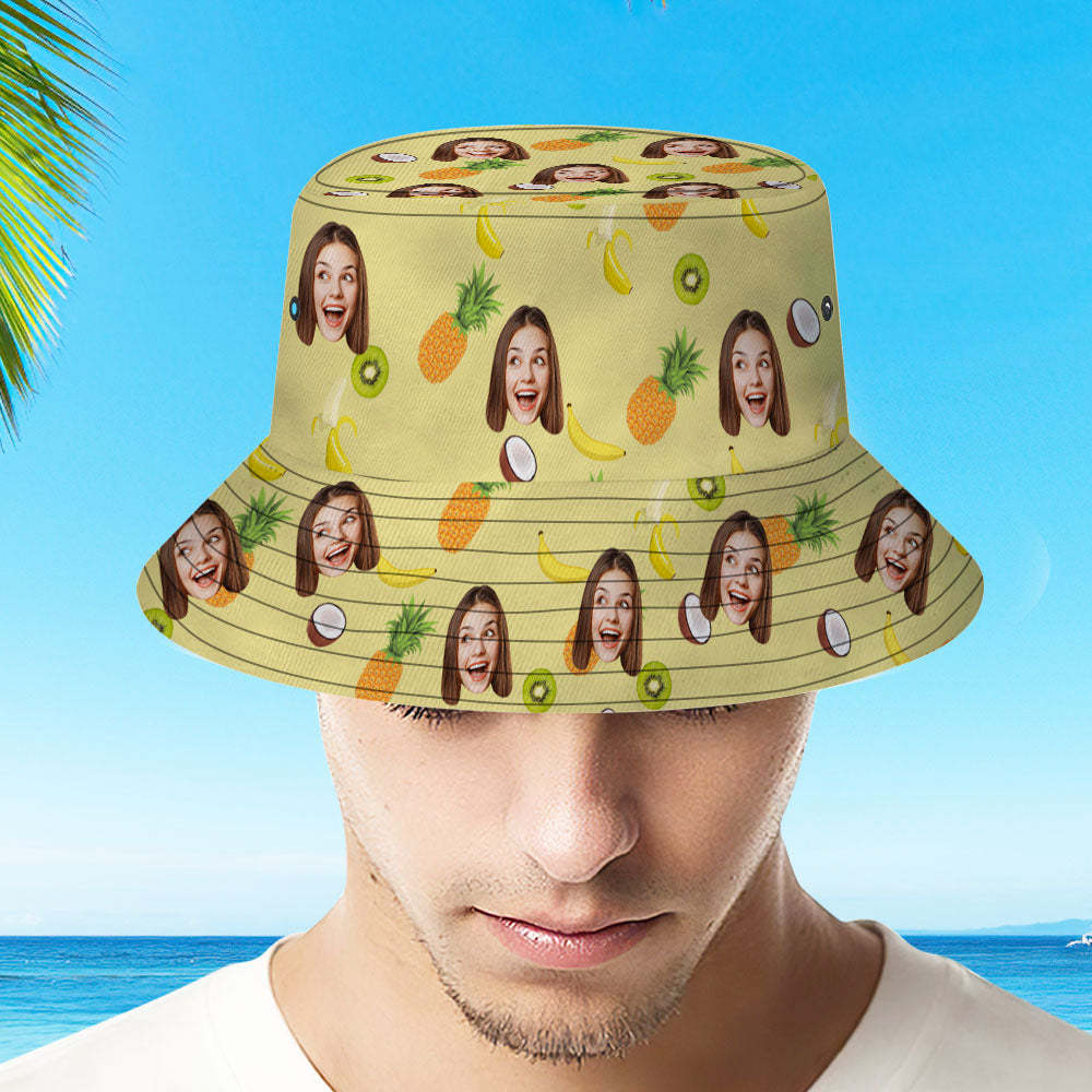 Custom Face Bucket Hat Personalize Fruits Bucket Hat Summer Wide Brim Fisherman Hat Gifts - FaceSocksUSA