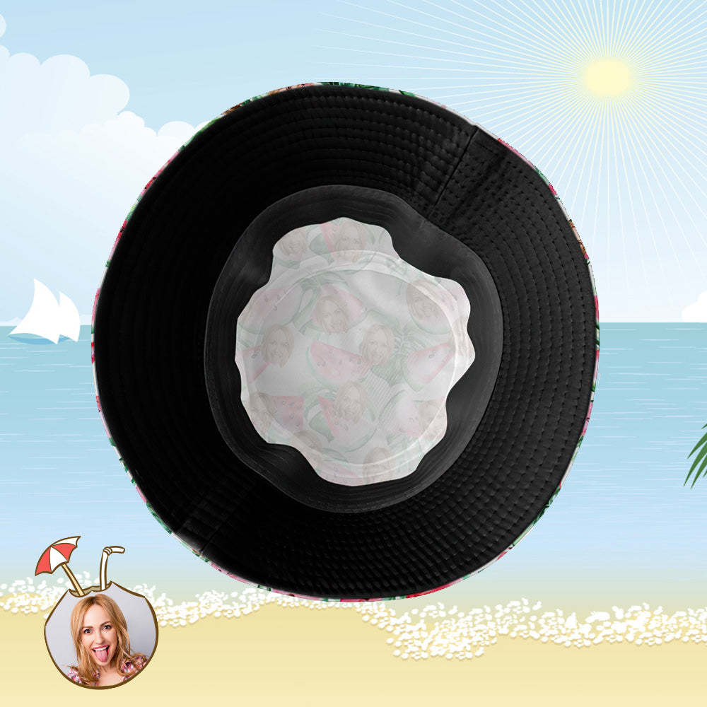 Custom Bucket Hat Personalized Face All Over Print Tropical Flower Print Hawaiian Fisherman Hat - Watermelon - FaceSocksUSA
