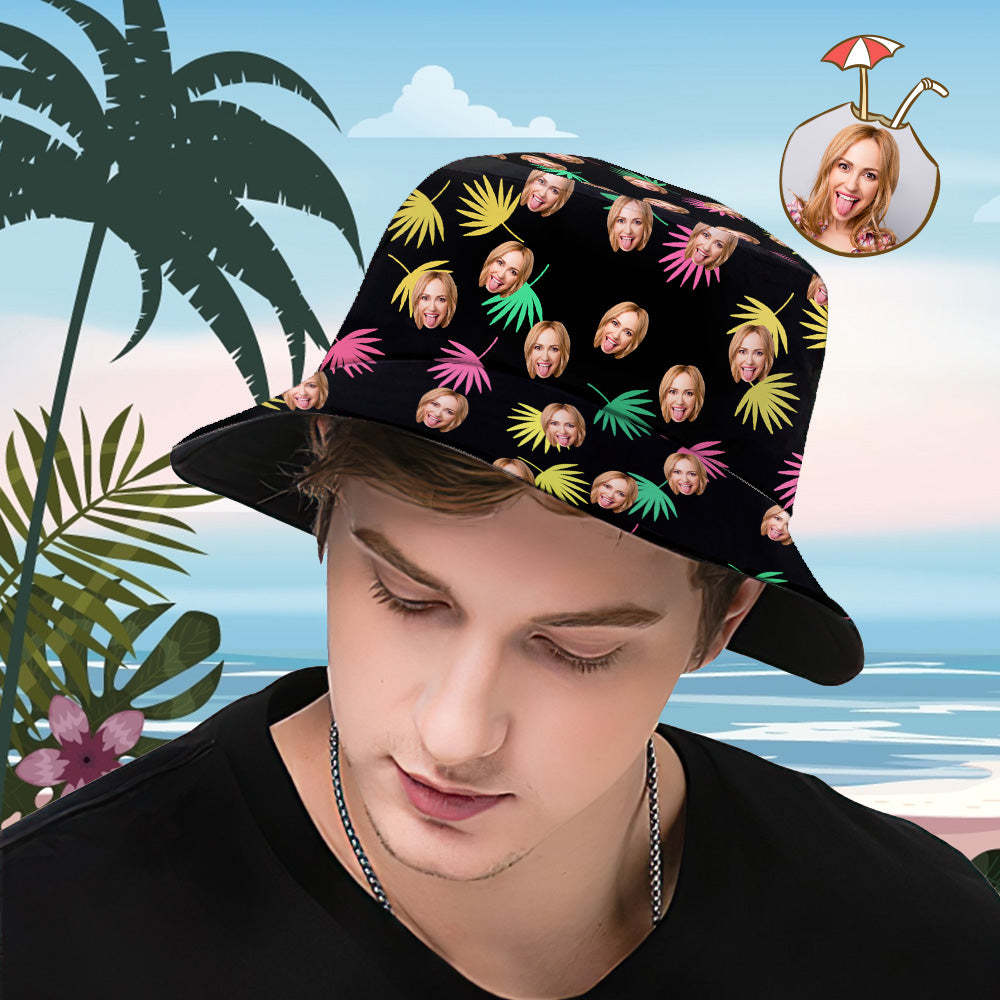Custom Bucket Hat Personalized Face All Over Print Tropical Flower Print Hawaiian Fisherman Hat - Colorful Leaves - FaceSocksUSA