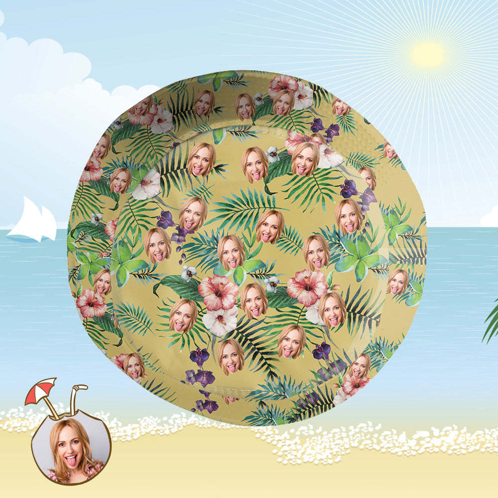 Custom Bucket Hat Personalized Face All Over Print Tropical Flower Print Hawaiian Fisherman Hat - Yellow - FaceSocksUSA