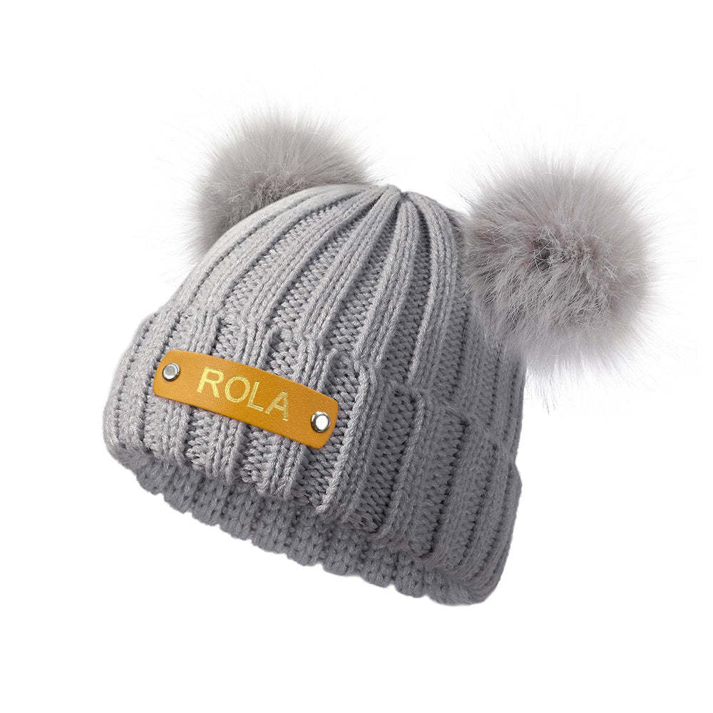 Personalized Beanie Hat Custom Baby Name Leather Patch Knit Cap for Baby Gift - FaceSocksUsa