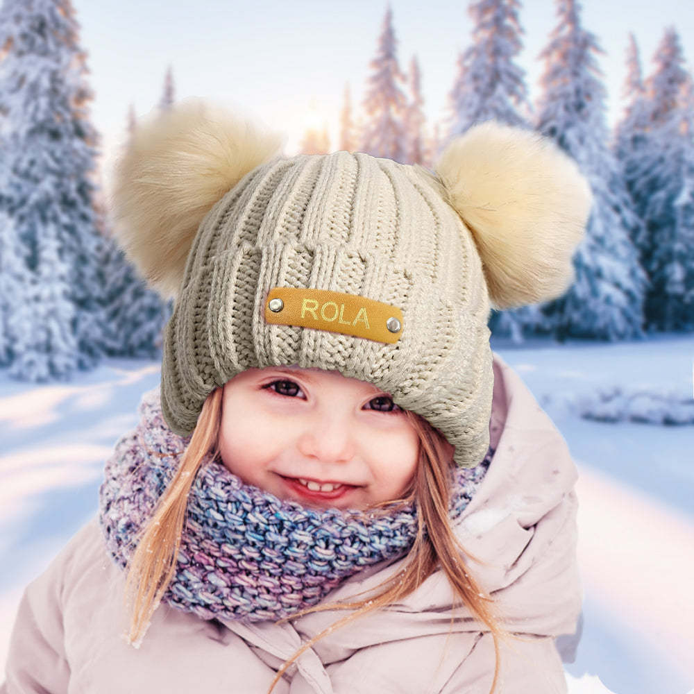 Personalized Beanie Hat Custom Baby Name Leather Patch Knit Cap for Baby Gift - FaceSocksUsa