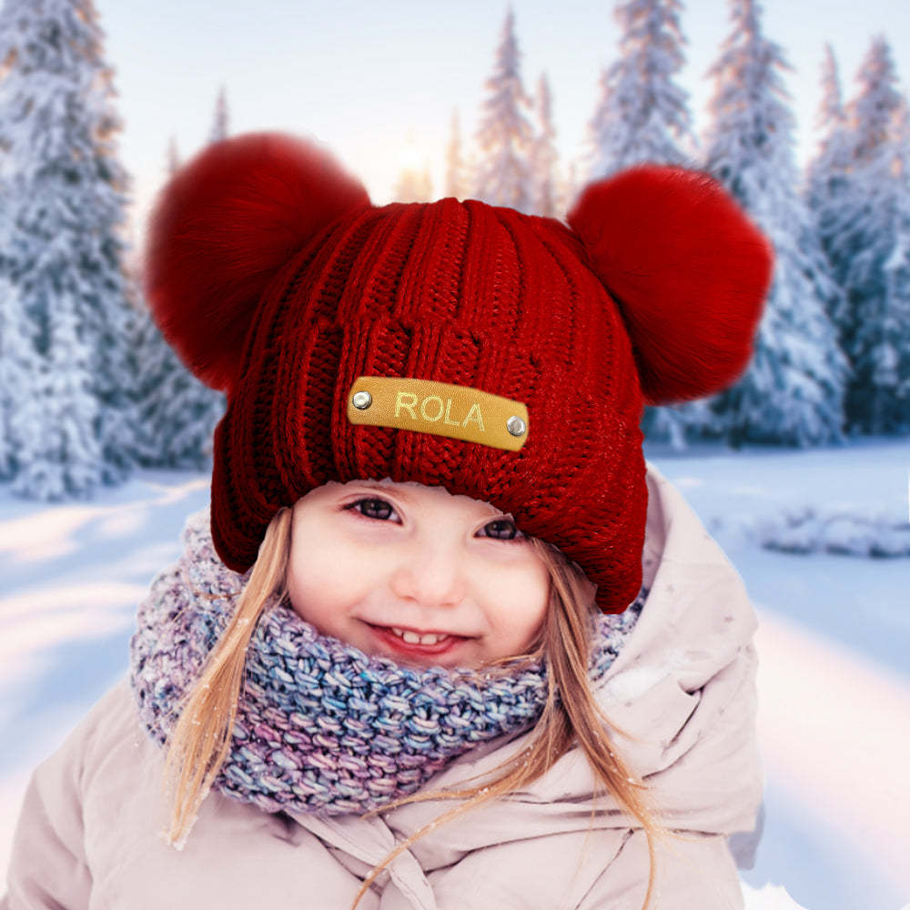 Personalized Beanie Hat Custom Baby Name Leather Patch Knit Cap for Baby Gift - FaceSocksUsa