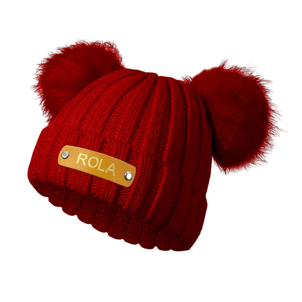 Personalized Beanie Hat Custom Baby Name Leather Patch Knit Cap for Baby Gift - FaceSocksUsa