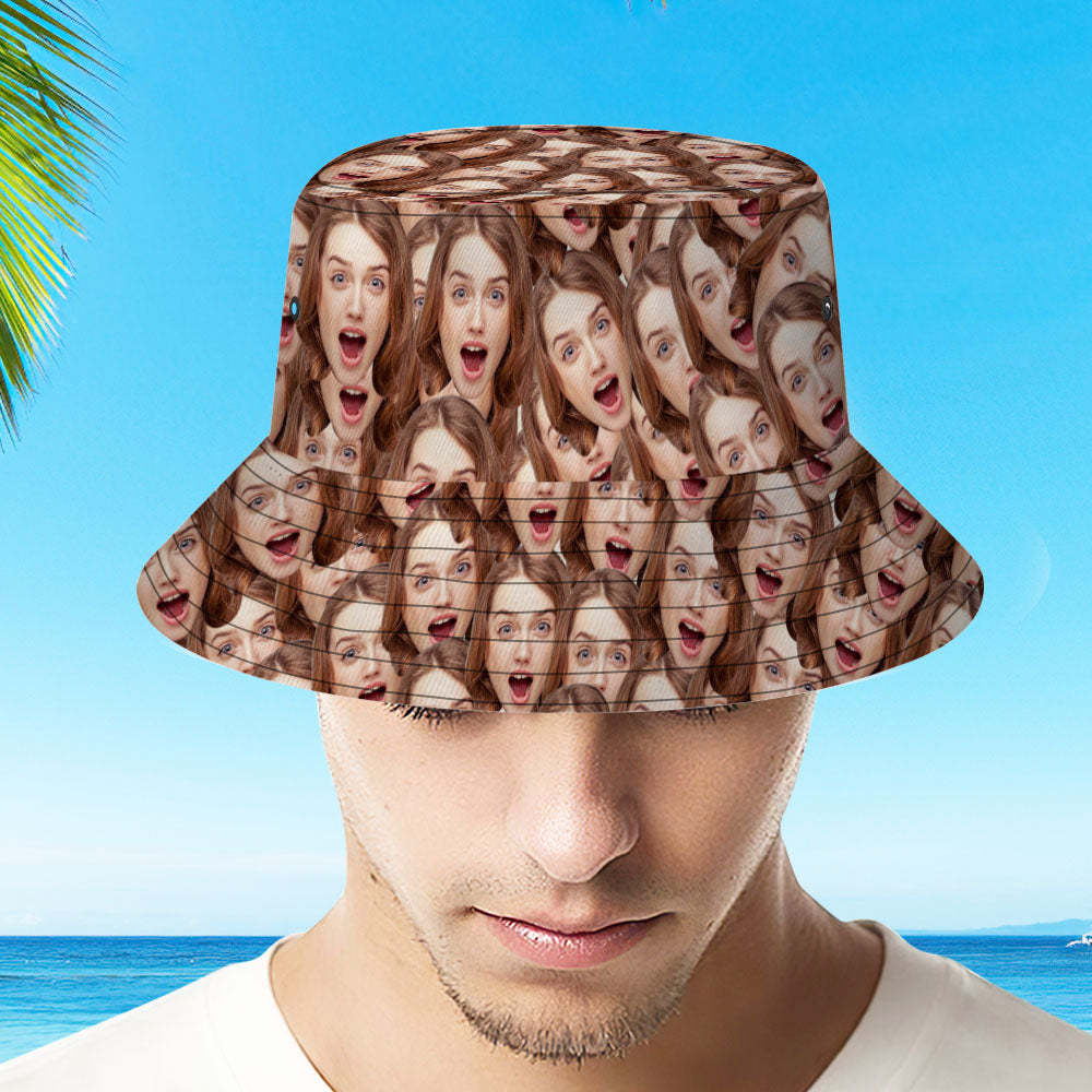 Custom Bucket Hat Unisex Face Mash Bucket Hat Personalize Wide Brim Outdoor Summer Cap Hiking Beach Sports Hats Gift for Lover-FaceSocksUSA