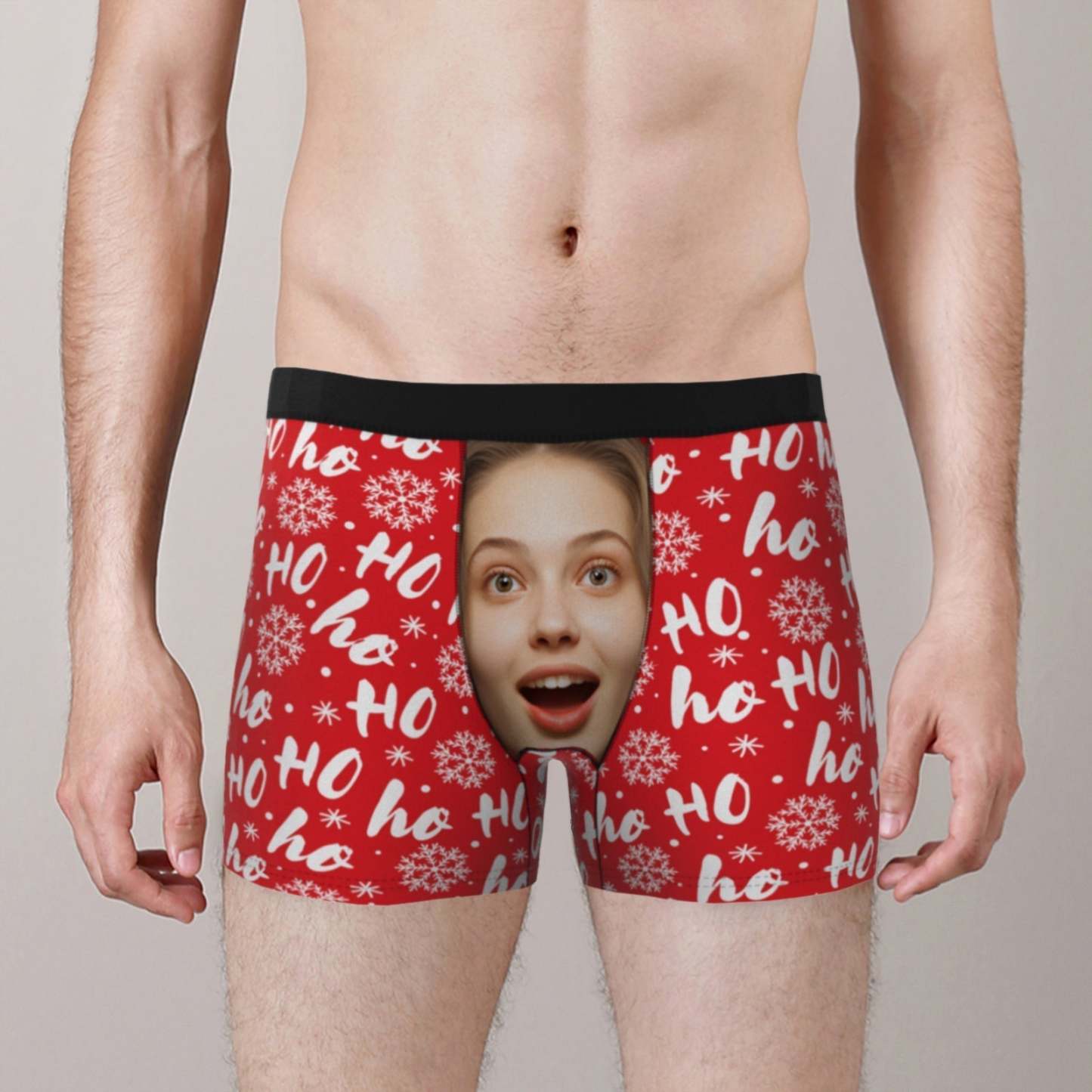 Custom Men's Photo Boxers Personalized Christmas Big Face Red Underwear Christmas Gift for Him - FaceSocksUSA