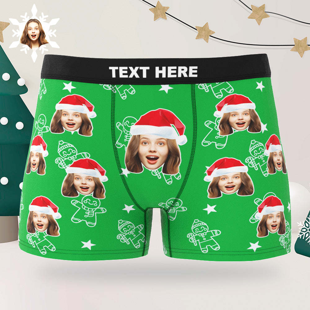 Custom Christmas Underwear with Face Personalized Boxers Printed with Biscuit Pattern & Hats Gift for Boyfriend	 - FaceSocksUSA