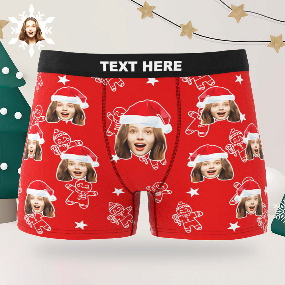 Custom Christmas Underwear with Face Personalized Boxers Printed with Biscuit Pattern & Hats Gift for Boyfriend	 - FaceSocksUSA