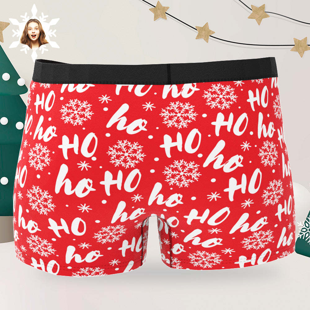 Custom Men's Photo Boxers Personalized Christmas Big Face Red Underwear Christmas Gift for Him - FaceSocksUSA