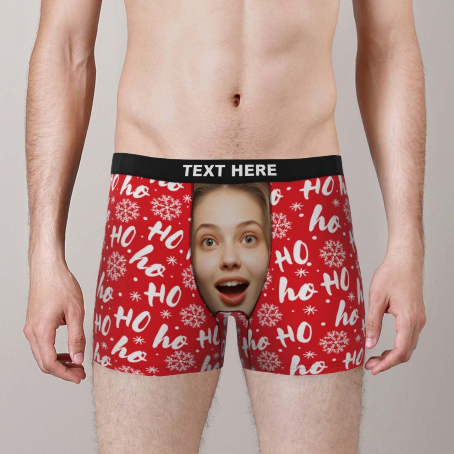 Custom Men's Photo Boxers Personalized Christmas Big Face Red Underwear Christmas Gift for Him - FaceSocksUSA