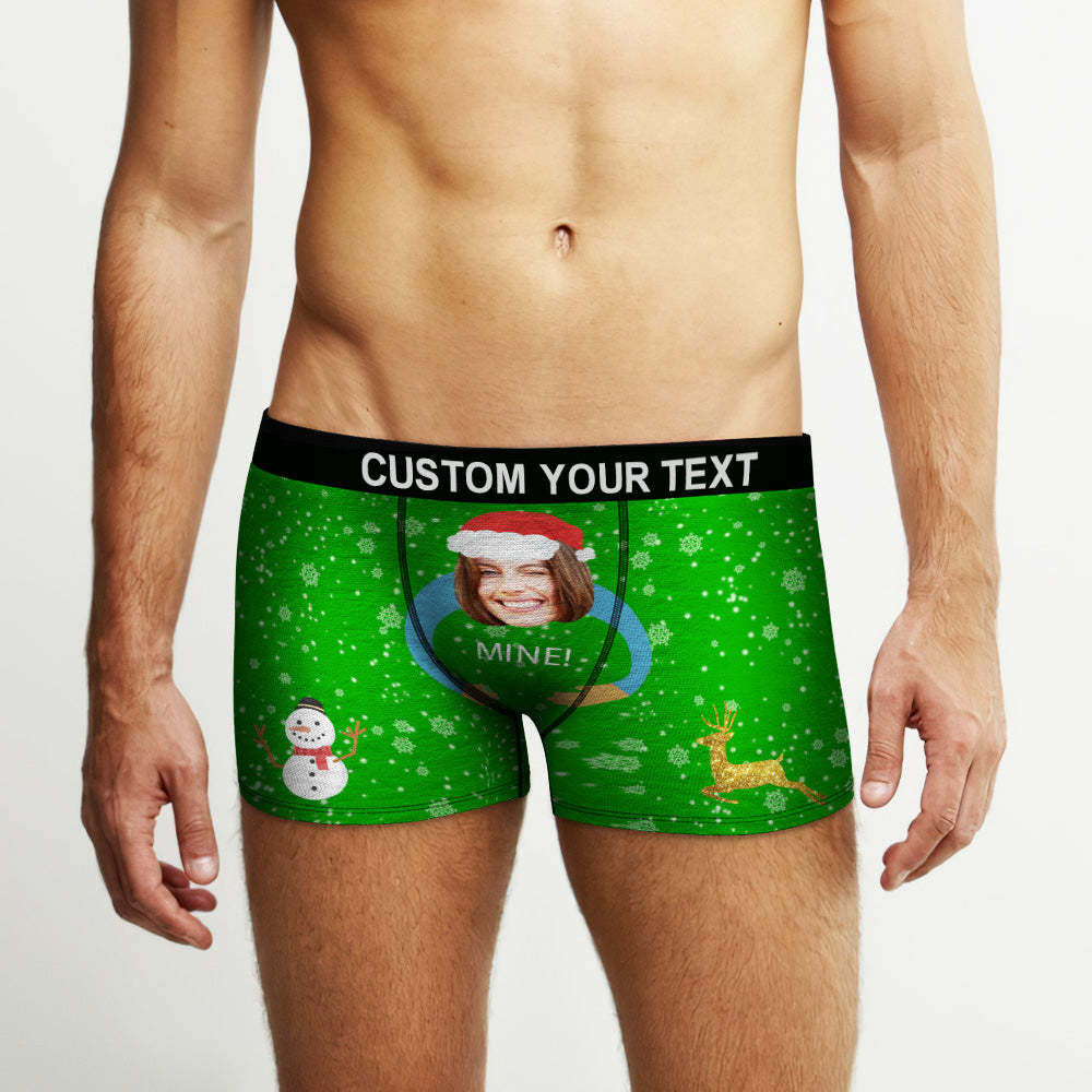 Custom Face Boxers Briefs Personalized Mens Underwear Funny Briefs Christmas Snowman and Elk