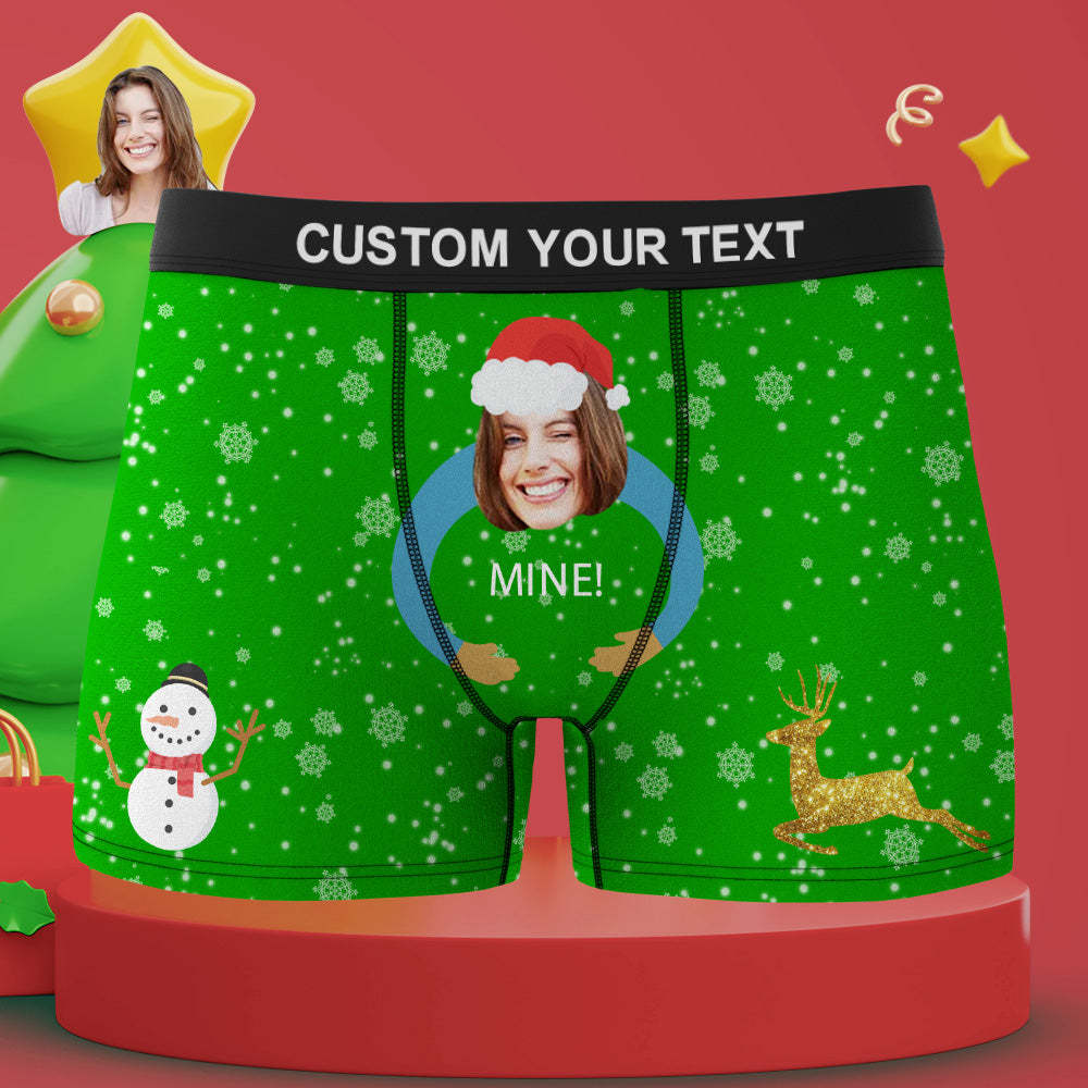 Custom Face Boxers Briefs Personalized Mens Underwear Funny Briefs Christmas Snowman and Elk