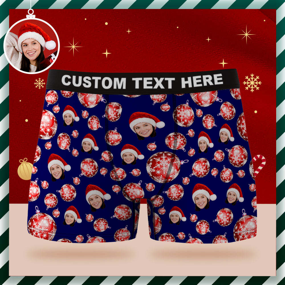 Custom Face Boxer Briefs Personalized Blue Underwear Christmas Balls Merry Christmas Gifts for Him	 - FaceSocksUSA