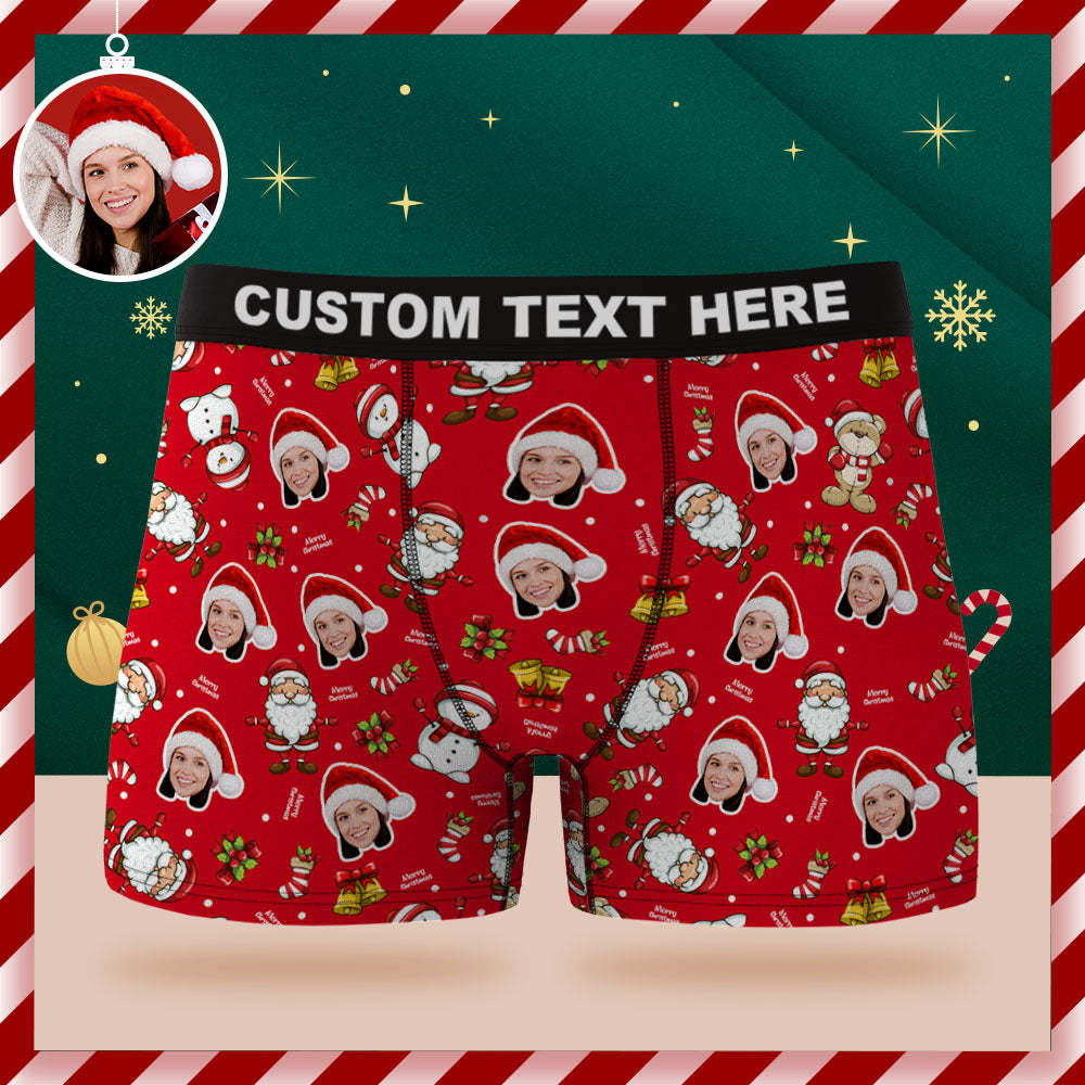 Custom Face Boxer Briefs Personalized Red Underwear Merry Christmas Gifts for Him	 - FaceSocksUSA