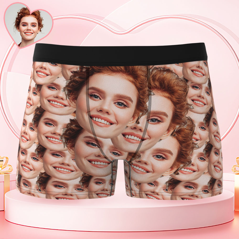 Valentine's Gifts Custom Facemash Men's Underwear Personalized Boxer Briefs Funny Gifts for Husband Waistband Text Boxers - FaceSocksUSA