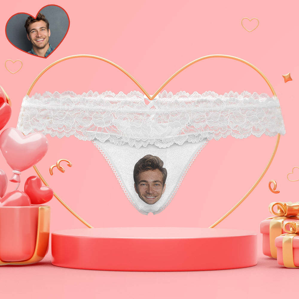 Custom Boyfriend Face Women's Lace Thong Naughty Gift for Her - FaceSocksUsa
