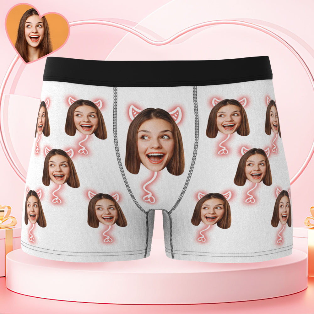 Valentine's Day Gifts Custom Face Men's Underwear Personalized Boxer Briefs Gifts for Him Waistband Text Boxers - FaceSocksUSA