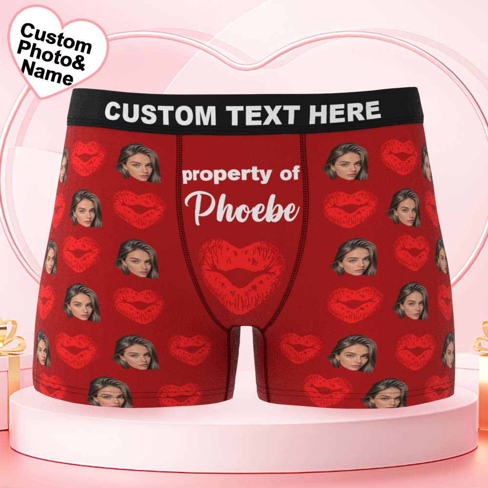 Valentine's Day Gifts Custom Face Men's Underwear Personalized Boxer Briefs Gifts for Him Heart Red Lip - FaceSocksUSA