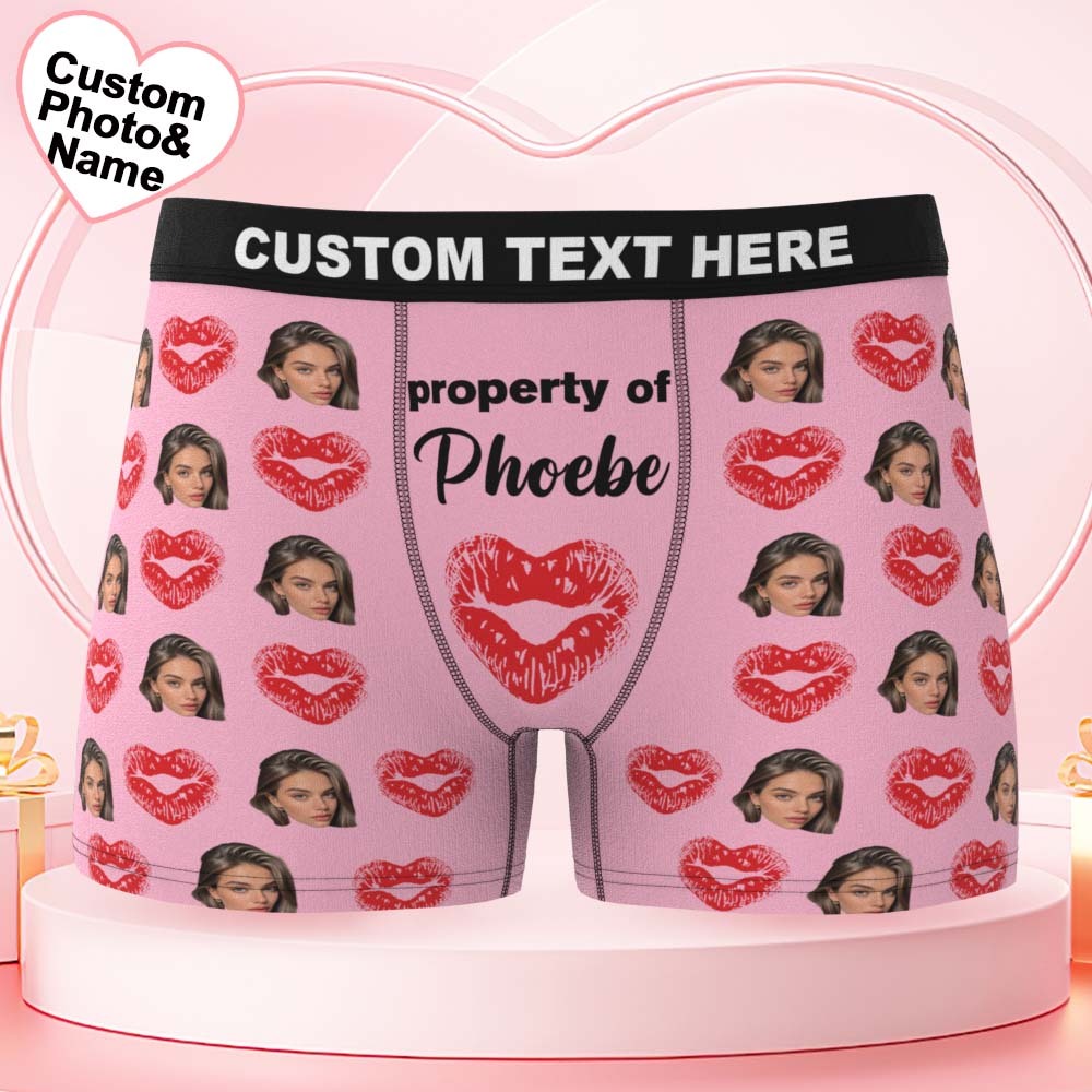 Valentine's Day Gifts Custom Face Men's Underwear Personalized Boxer Briefs Gifts for Him Heart Red Lip - FaceSocksUSA