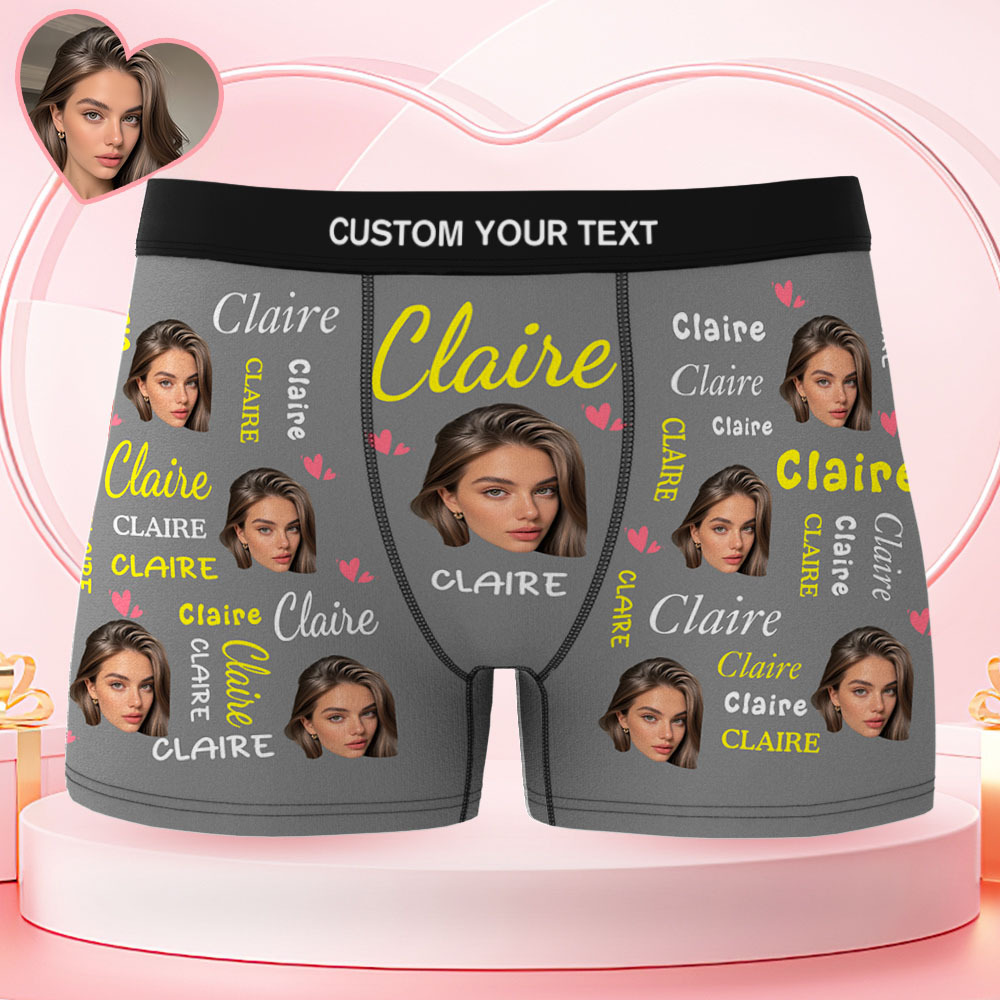 Valentine's Day Gifts Custom Face Men's Underwear with Personalized Name Boxer Briefs Gifts for Him - FaceSocksUSA