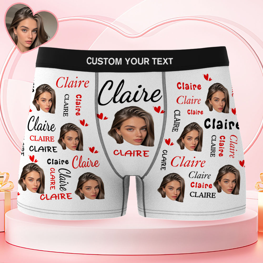 Valentine's Day Gifts Custom Face Men's Underwear with Personalized Name Boxer Briefs Gifts for Him - FaceSocksUSA