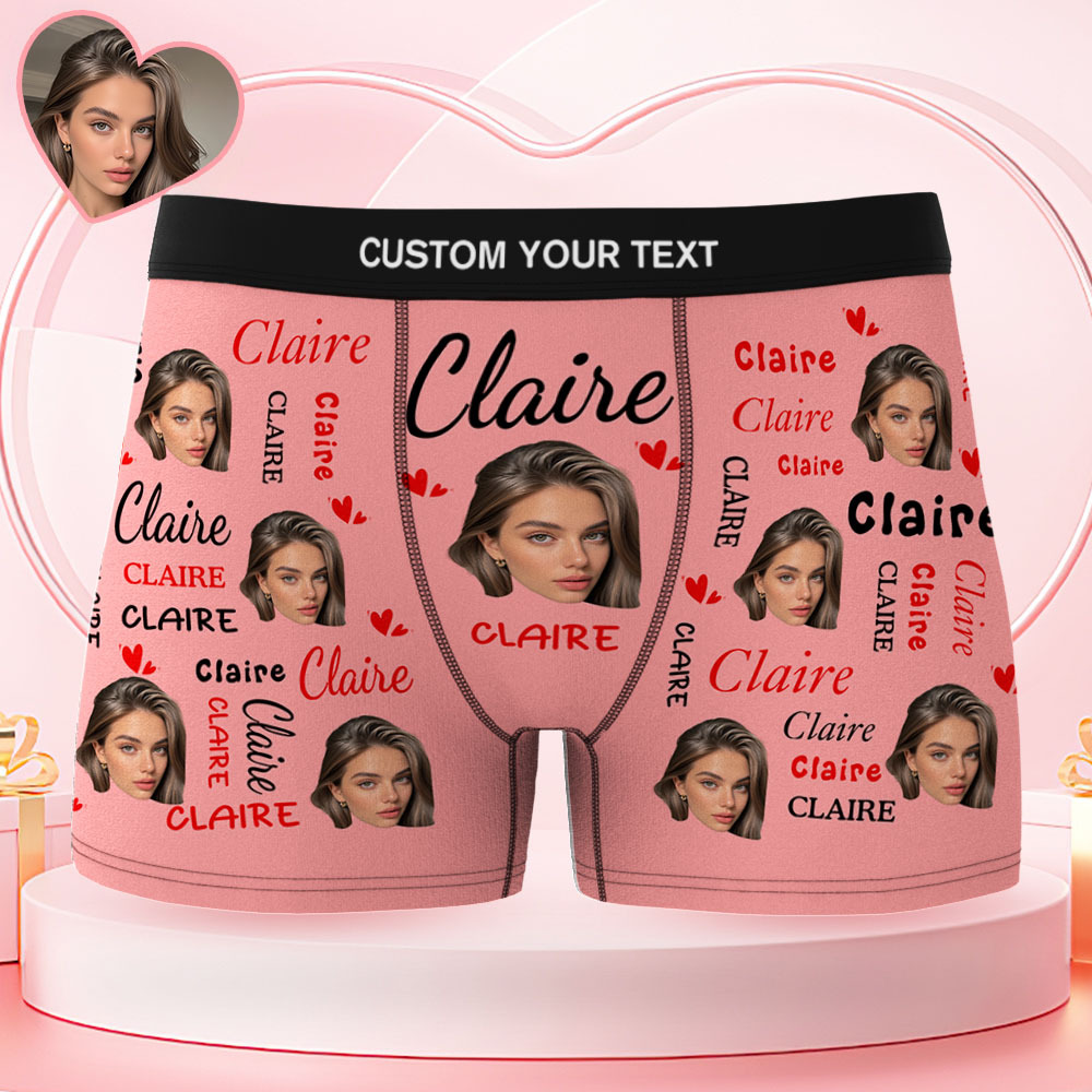 Valentine's Day Gifts Custom Face Men's Underwear with Personalized Name Boxer Briefs Gifts for Him - FaceSocksUSA