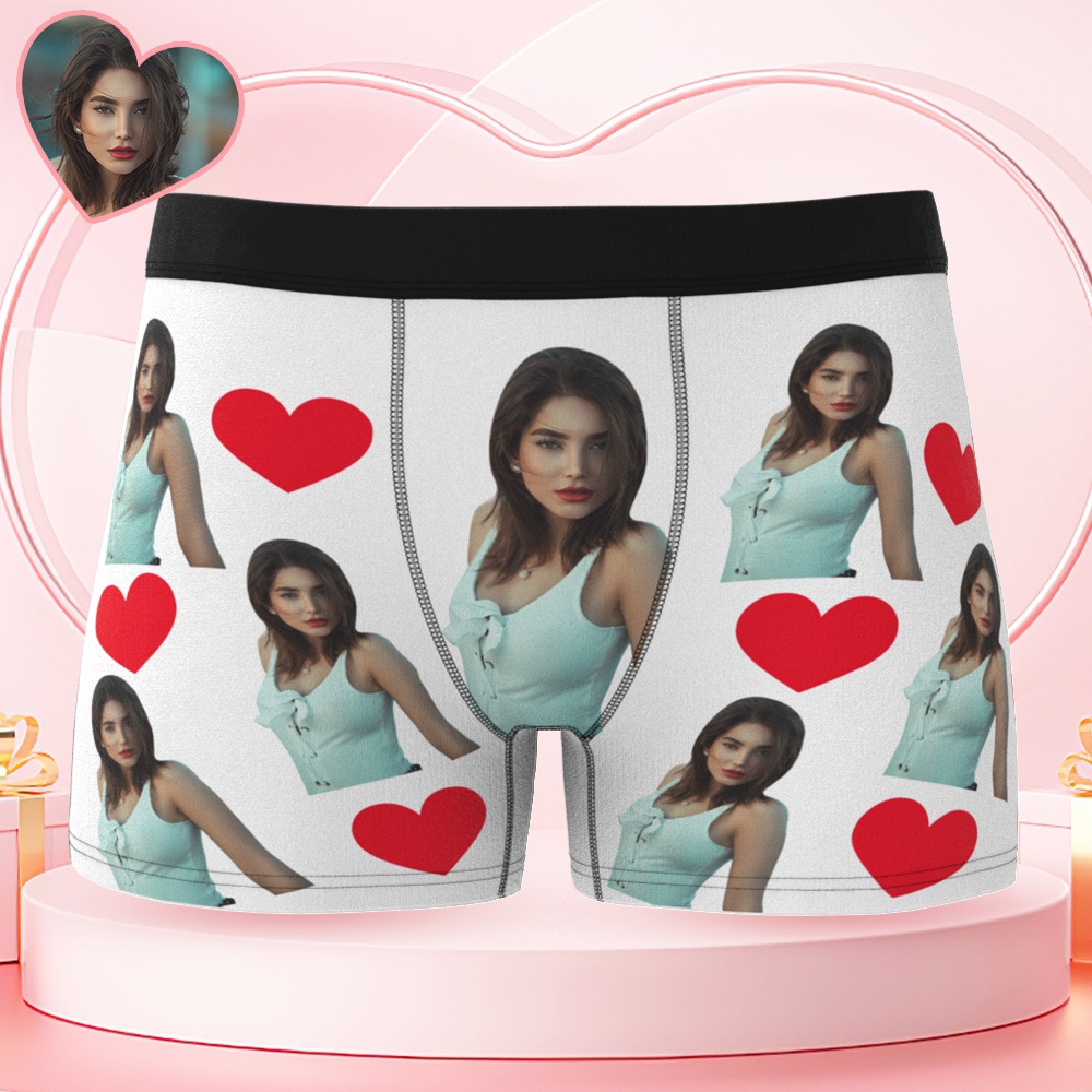 Valentine's Day Gifts Personalized Red Heart Underwear Custom Photo Boxer Briefs Custom Photo Boxers - FaceSocksUSA